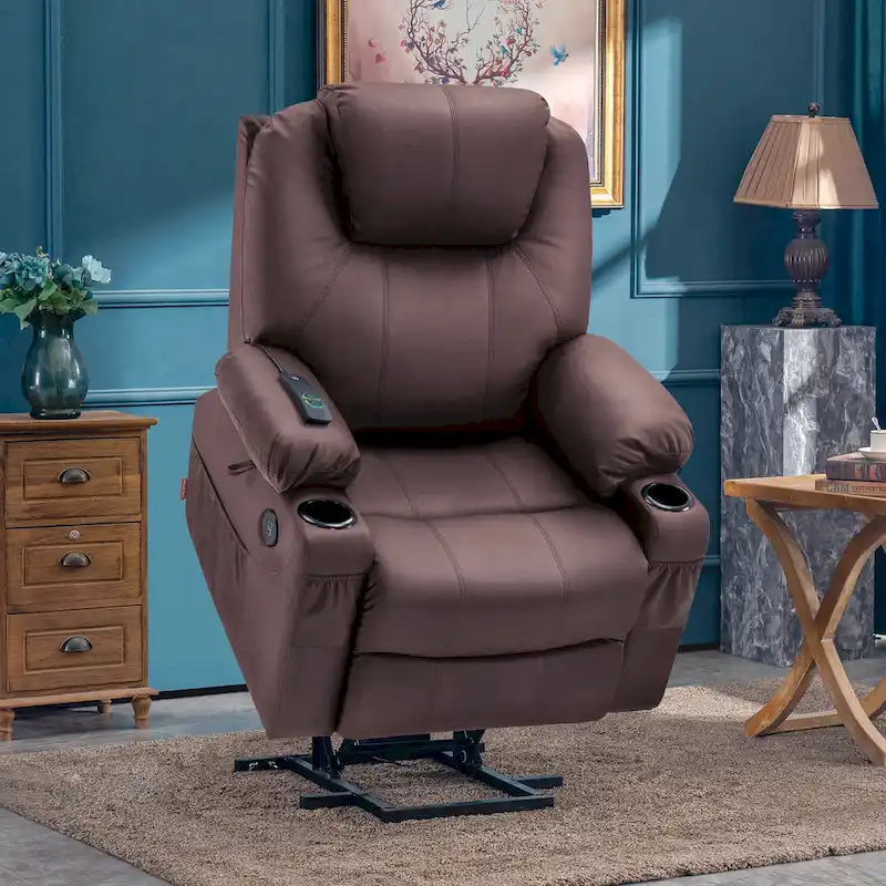 Electric Power Lift Recliner Chair Sofa with Massage and Heat, 3 Positions, USB Ports, Faux Leather