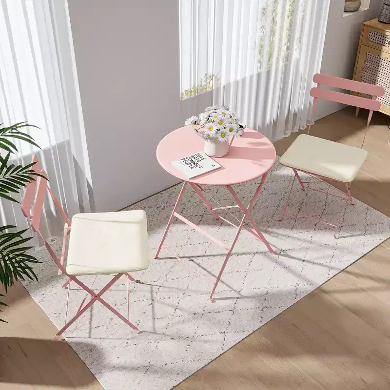 3 Pieces Patio Bistro Balcony Metail Chair Table Set