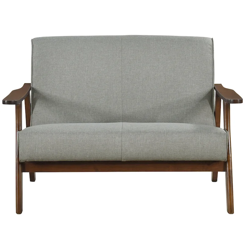 Mid-Century Modern Loveseat 2-Seater Sofa with Wooden Arms - Light Gray Linen Upholstery 46.69