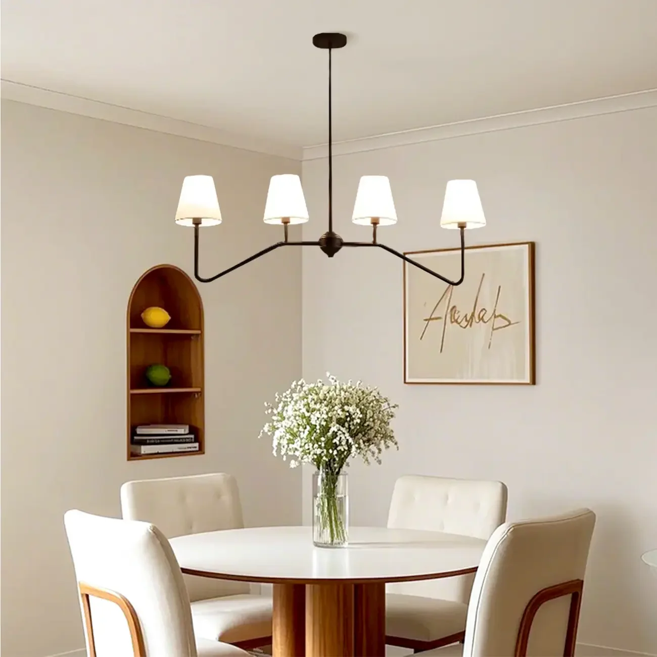 Black Metal Island Pendant Light with 4 Lights in Fabric Cylinder Shape