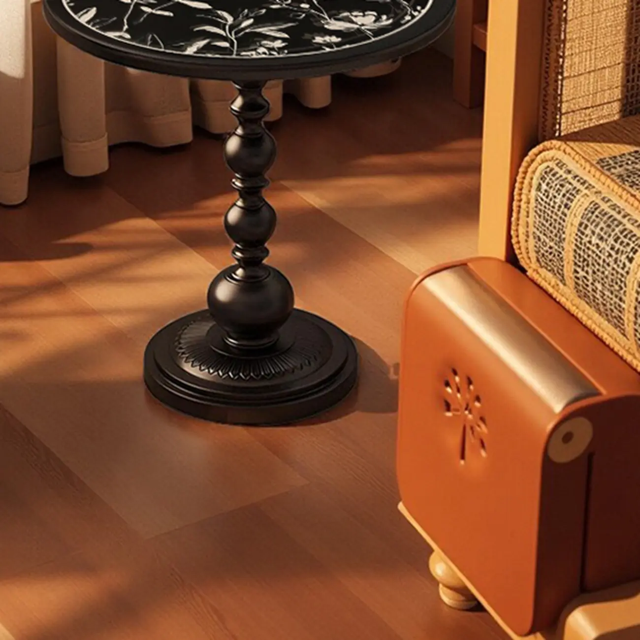 Modern Classic Iron Pedestal End Table Black-White