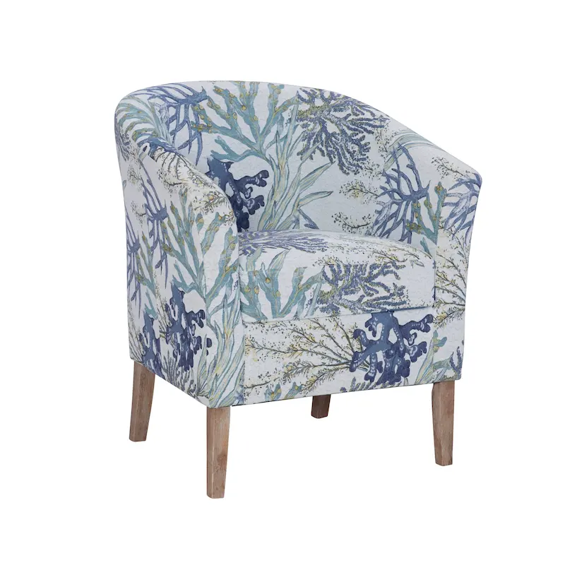 Oceanside Coral Print Polyester Jacquard Barrel Club Chair with Flared Arms & Hardwood Frame - Single Use