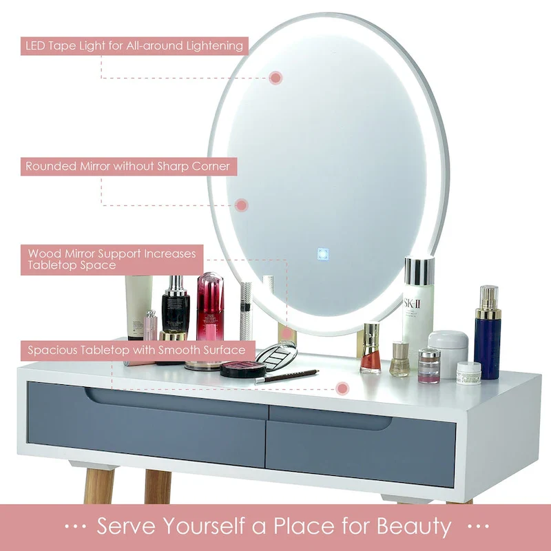 Costway Vanity Makeup Table Touch Screen 3 Lighting Modes Dressing - See Details