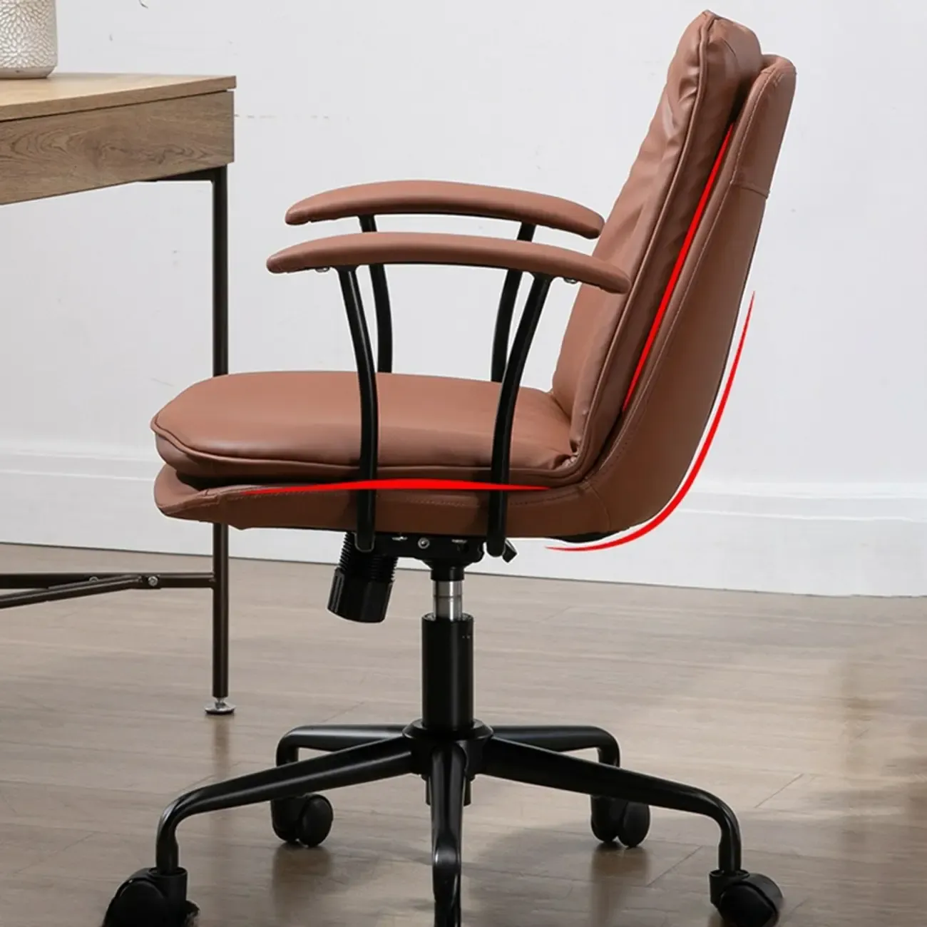 Modern Army Green Leather Adjustable Swivel Office Chair