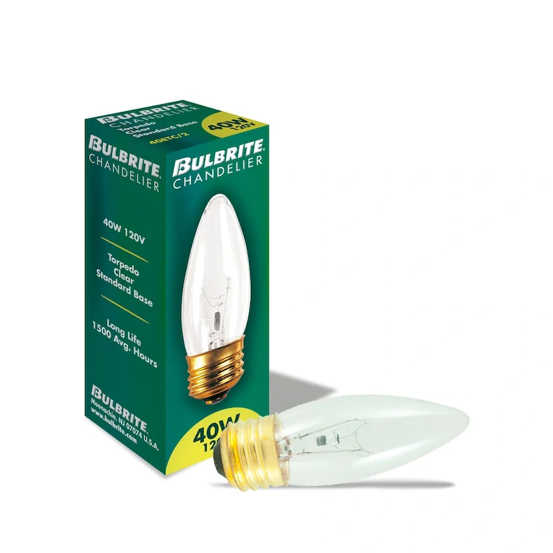 Bulbrite Pack of (50) 40 Watt Dimmable Clear B10 Incandescent Light Bulbs with Medium (E26) Base, 2700K Warm White Light