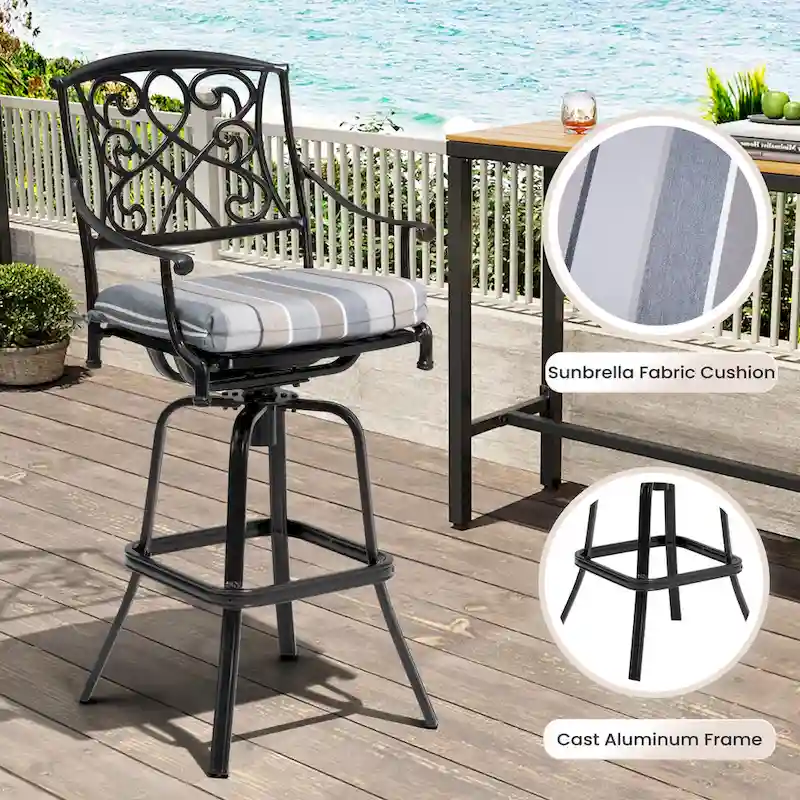 Pellebant Patio Aluminum Swivel Bar Stool with Sunbrella Cushion