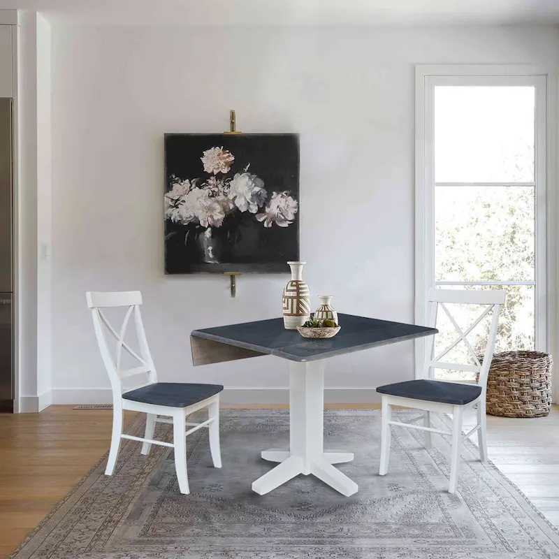 36  Solid Wood Square Dual Drop Leaf Dining Table with 2 Dining Chairs