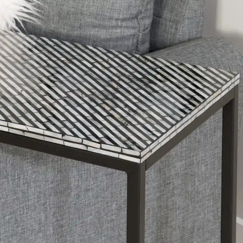 Capiz Shell Accent Table - Gold/Natural, C-Shaped Design, Single User