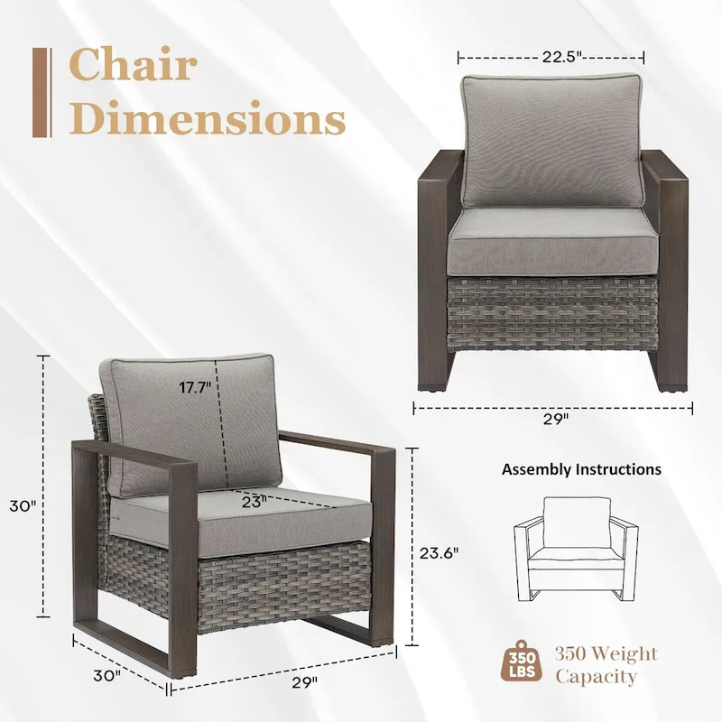 2 Pieces PE Rattan Wicker Chairs with Cushion - Grey