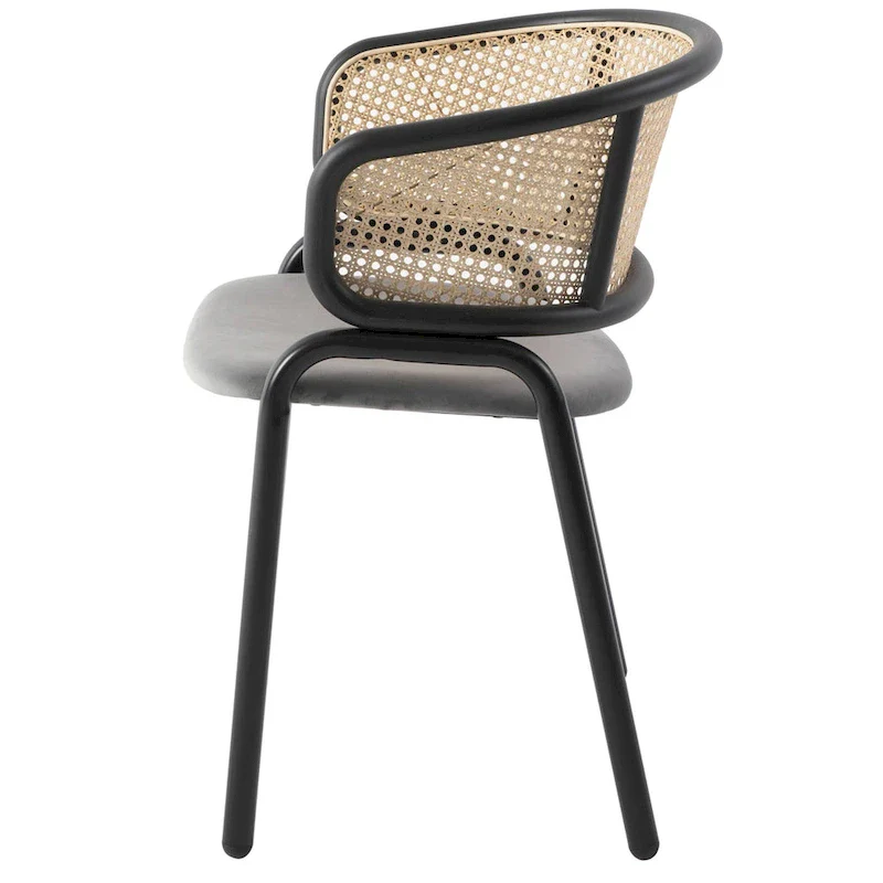 Wicker Back Dining Chair with Velvet Seat and Metal Legs