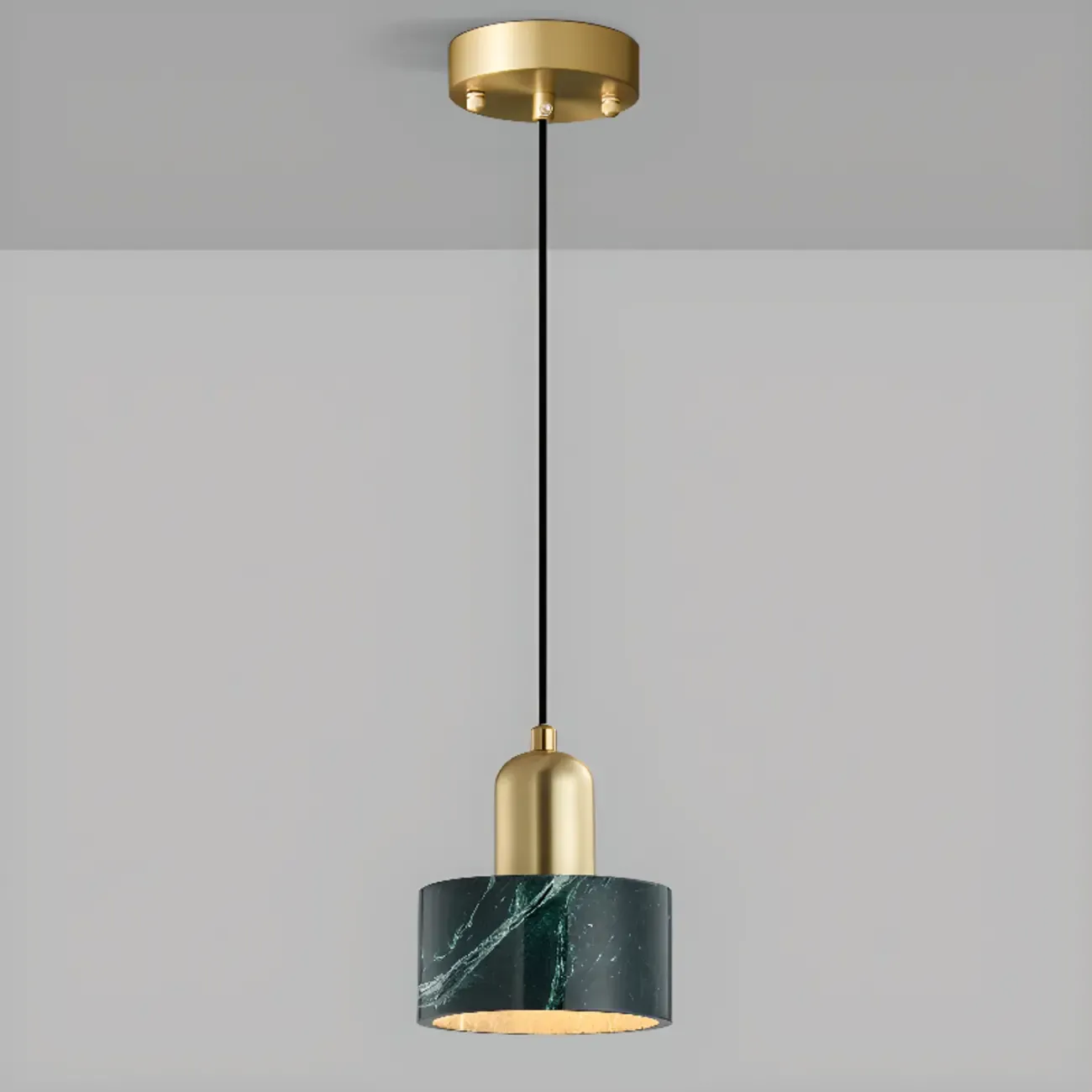 Modern Green Stone Cylinder Black Hanging Pendant Light