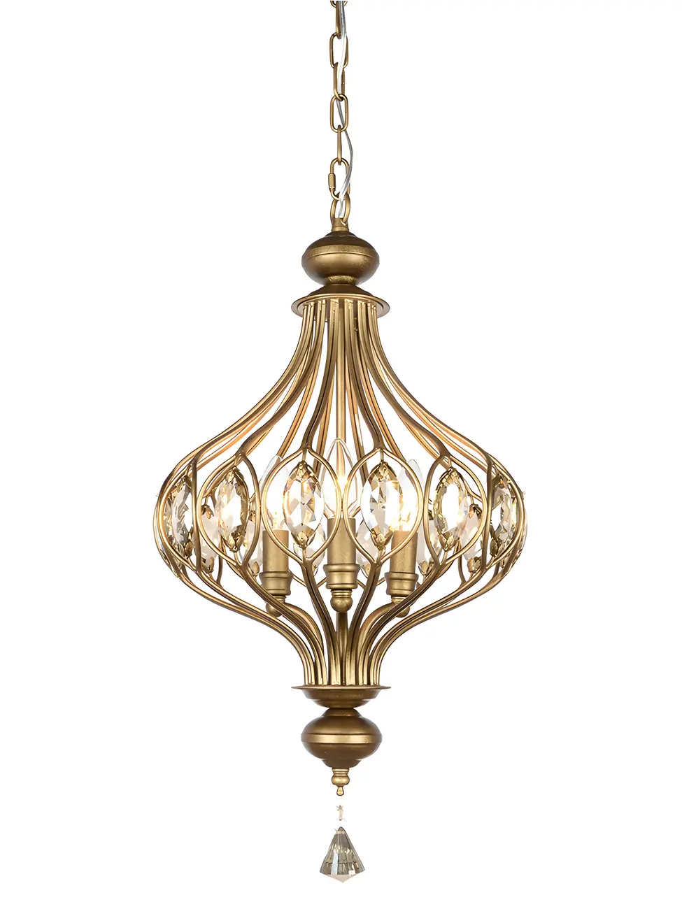 Gold Globe Caged Crystal Accent Hallway Pendant Light