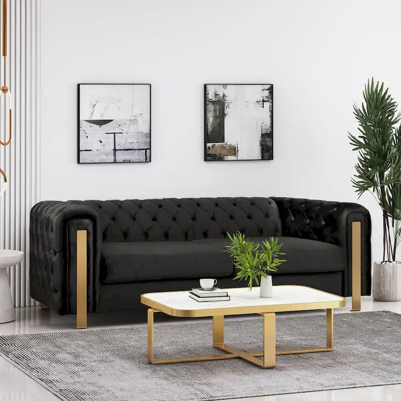 Keyser Modern Glam Tufted Velvet 3 Seater Sofa - 83.75  L x 34.50  W x 27.25  H