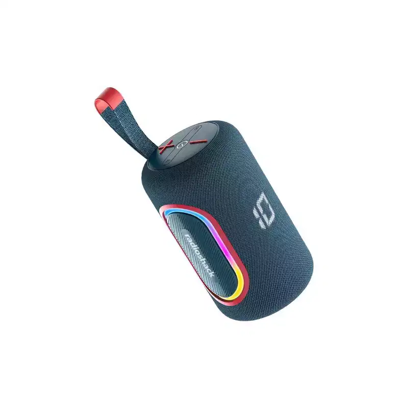 RadioShack Portable Bluetooth Speaker 20W IPX5 Splashproof Blue and Red With RGB lights and Strap with TWS For Pairing