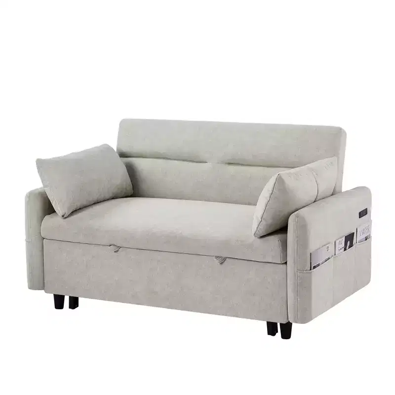 CLIHOME 55.1 Pull Out Sleeper Sofa Bed Loveseats Sofa Couch with Adjustable Backrest, Storage Pockets, 2 Soft Pillows