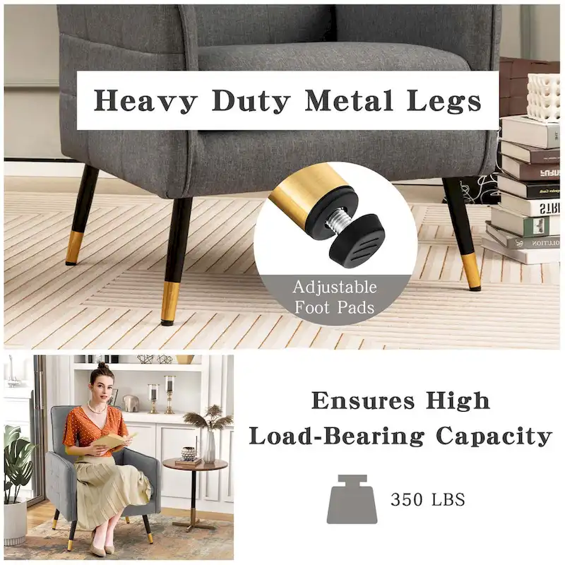 Costway Linen Fabric Accent Chair Modern Single Sofa Chair with Solid - See Details