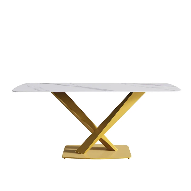 71  Modern Dining Table with Slate Stone Top and Metal Legs, Marble Dining Table