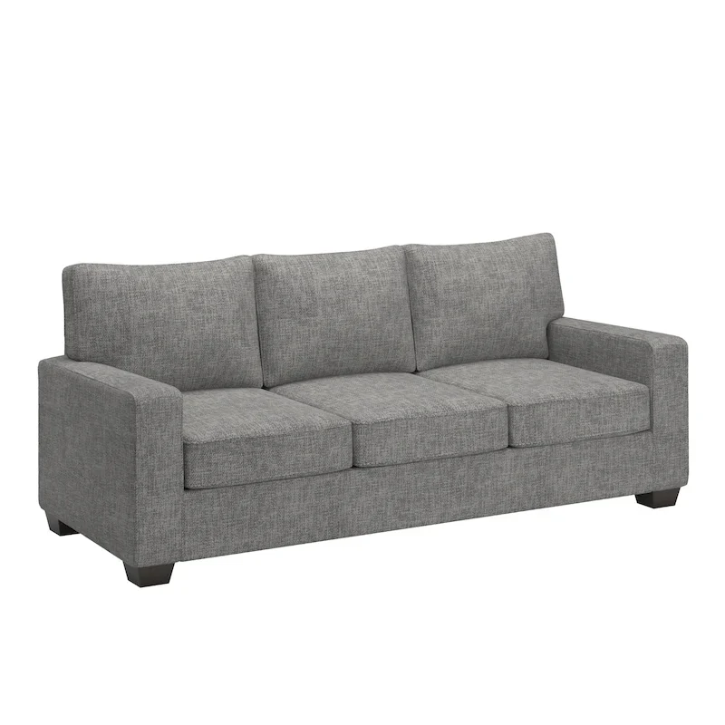 Grey / Black / Beige / Brown / Blue Modern Fabric Square Arm Sofa with Espresso Rubberwood Legs – Seats 3