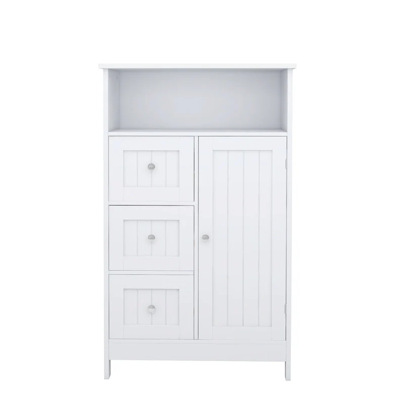 White Freestanding Storage Cabinet with 3 Drawers & 1 Door – Bathroom / Kitchen / Living Room