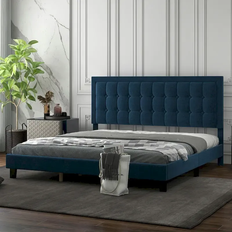 Adjustable Bed Frame with Upholstered Button Tufted Headboard