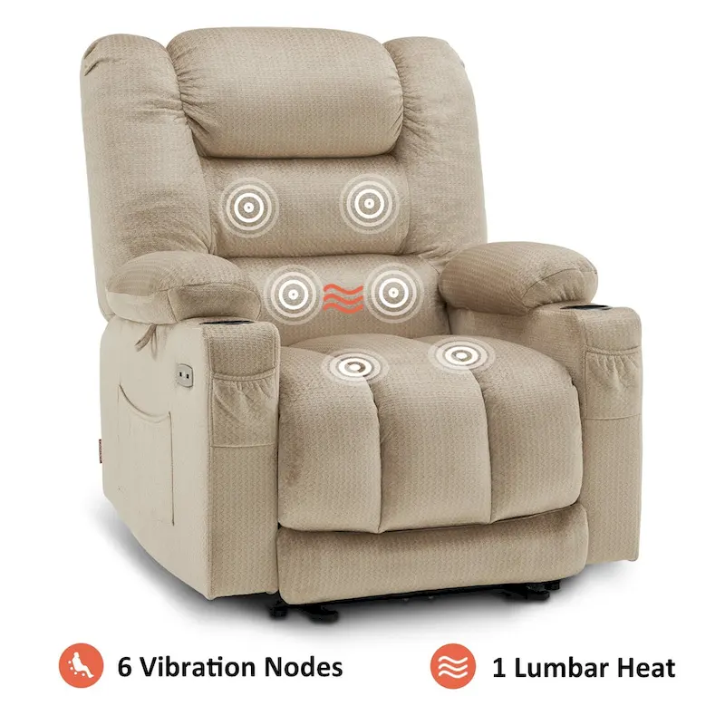 MCombo Electric Power Recliner Chair with Heat and Massage, Fabric 6079/PR670