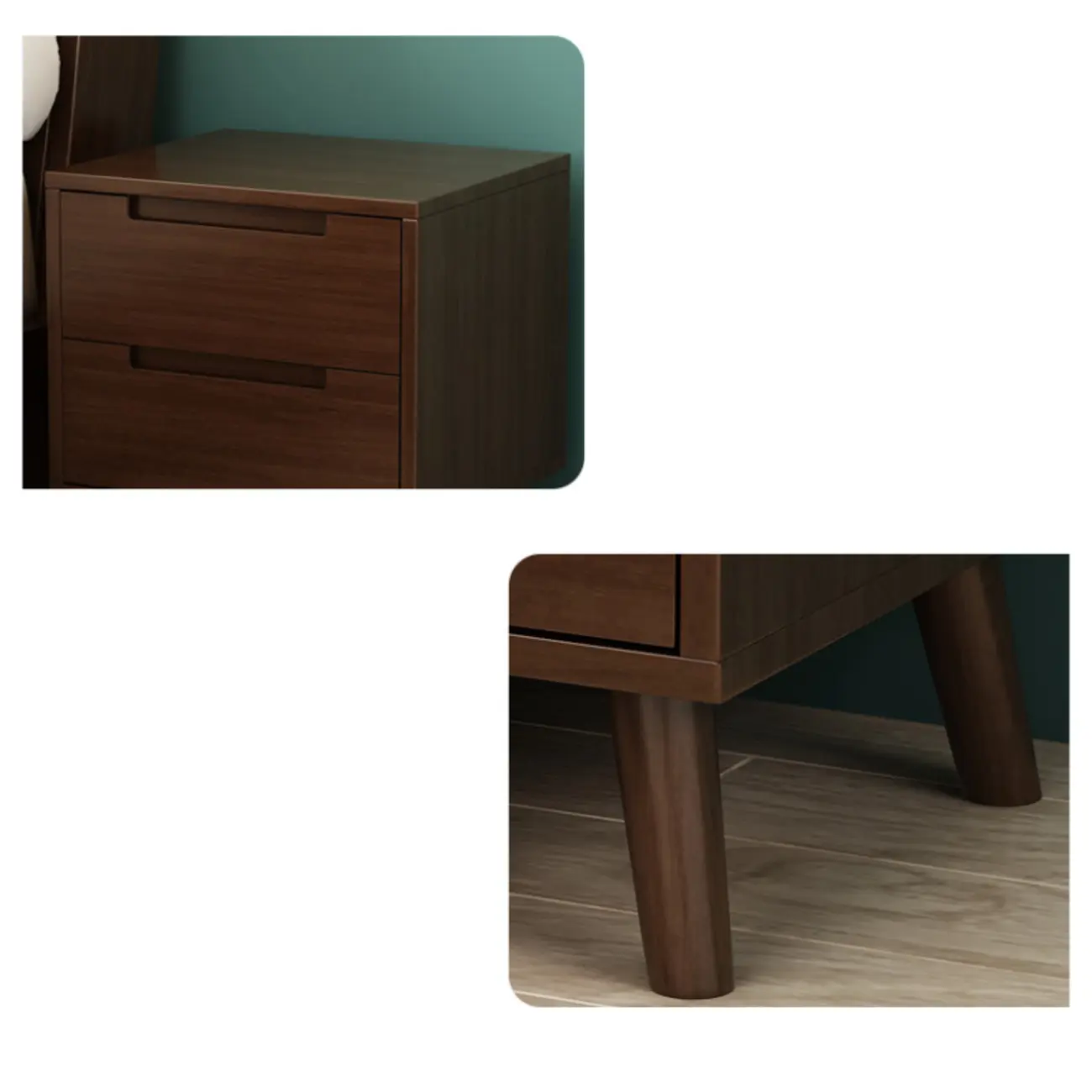 Narrow Solid Wood Bedside 2 Drawers Nightstand in Natural