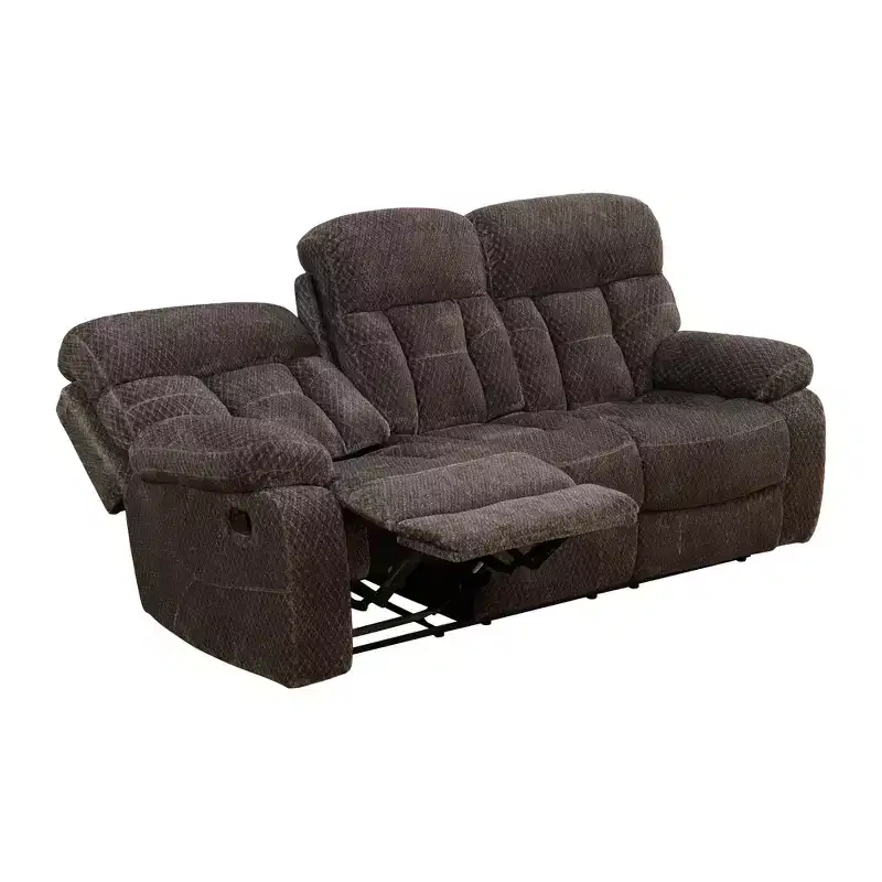 MAYEERTY Reclining Sofa, 3-Seat Non-Pilling Breathable Fabric Recliner with Flip-Up Cup-Holder Board for Living Room, Brown