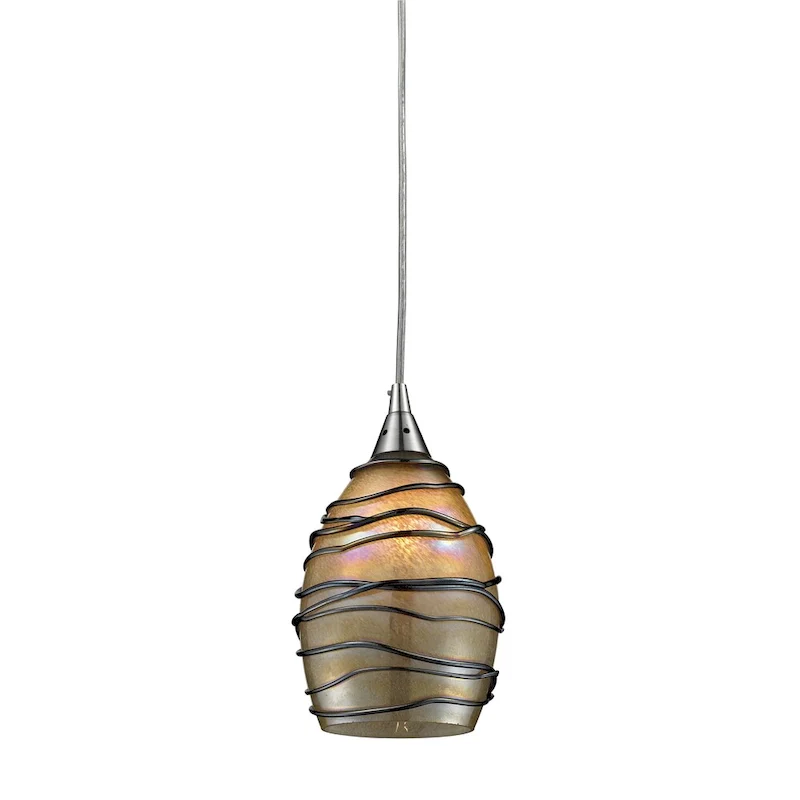 Elk Home Vines Satin Nickel With Tan Glass 1 Light Pendant