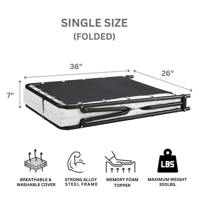 Nautica Home Gellux Cooling Gel Foam Folding Steel Frame Guest Bed