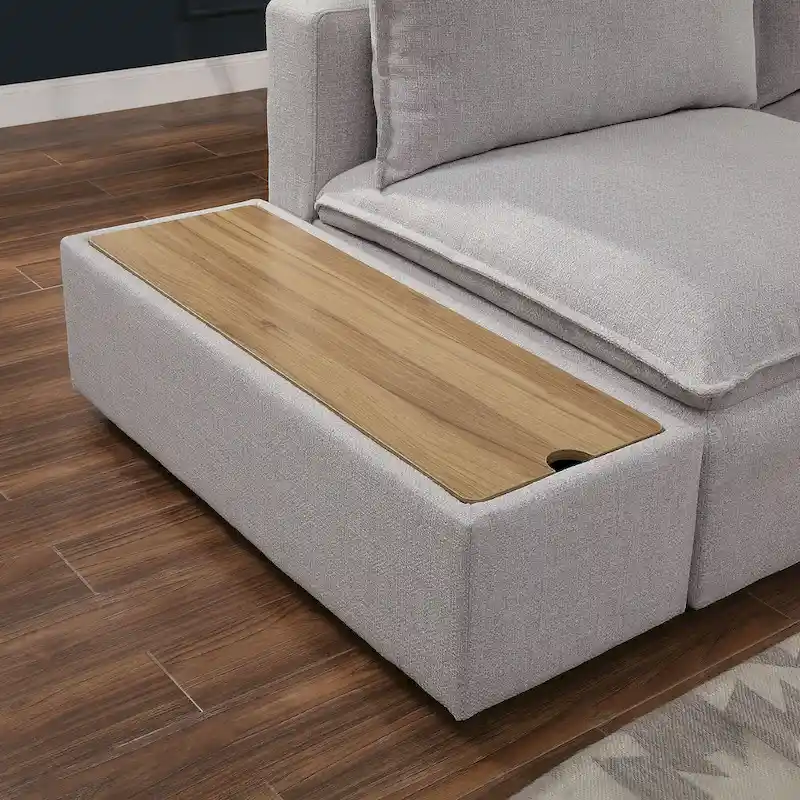 Light Grey Fabric Upholstered Storage Console, 43 Inch