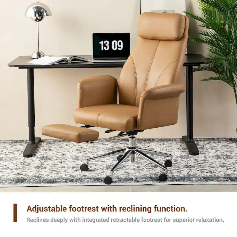 High-Back Office Chair with Footrest and Quilted Design for Adults