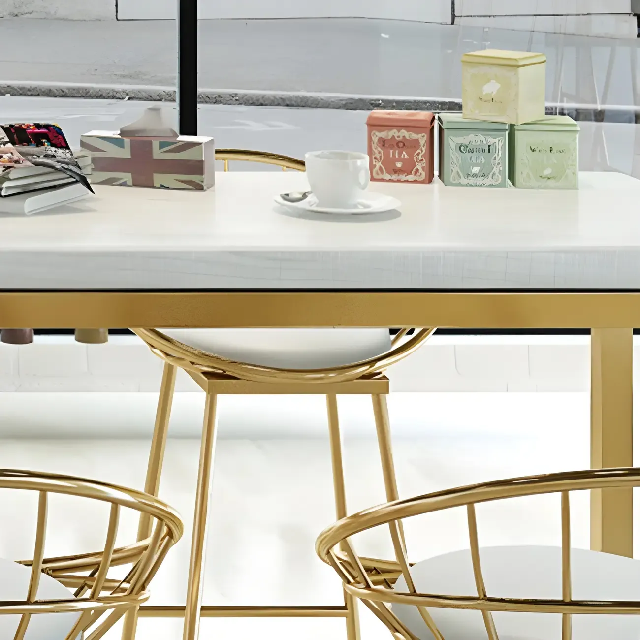 Rectangular Glam Marble Gold Base Bar Height Table