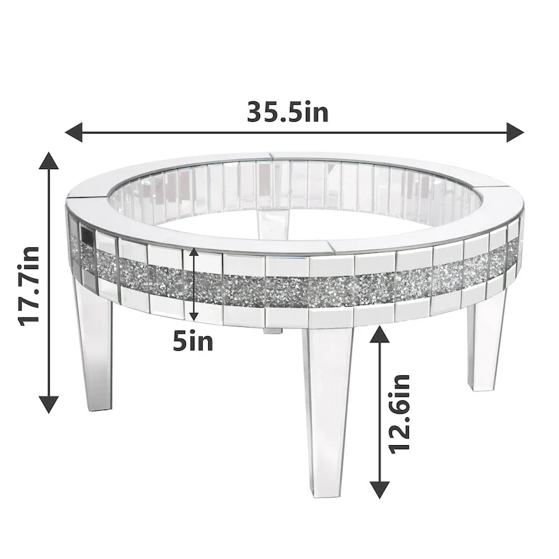 Round Glass Top Coffee Table with Crystal Inlay