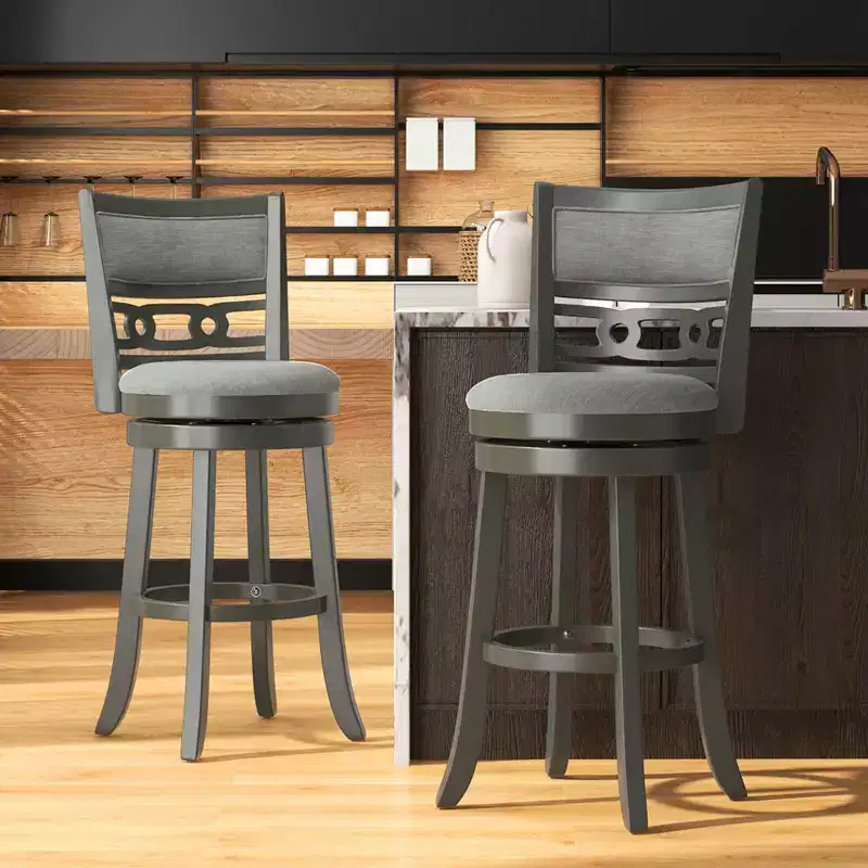 Costway 30.5 Upholstered Bar Stool Set of 1/2/4 with Wooden Frame Swivel Seat Footrest for Pub