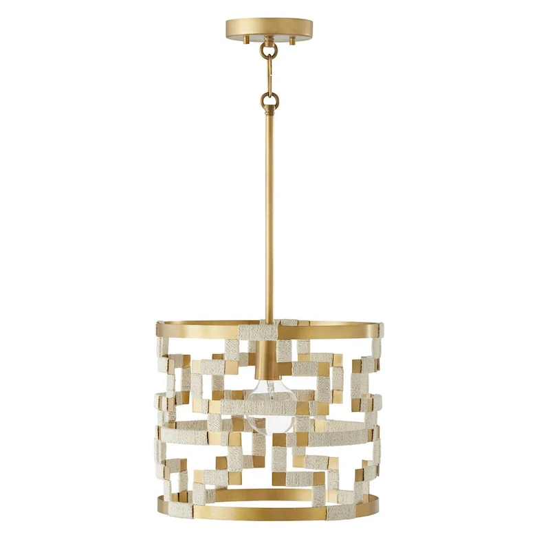 Hala 13.5  1-light Patinaed Brass/ Bleached Natural Jute Pendant