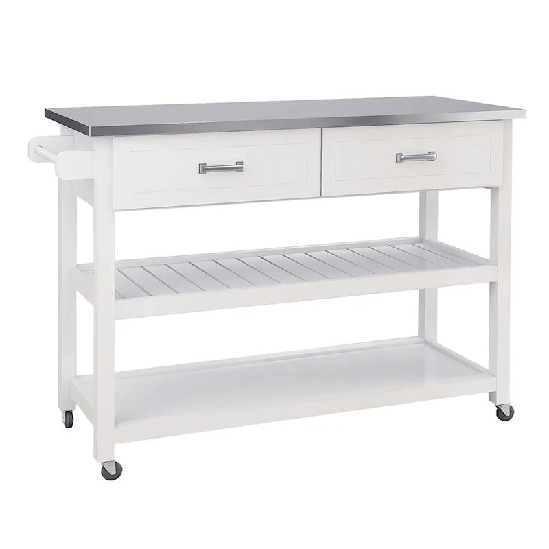 Merax Stainless Steel Table Top White Kicthen Cart With Two Drawers
