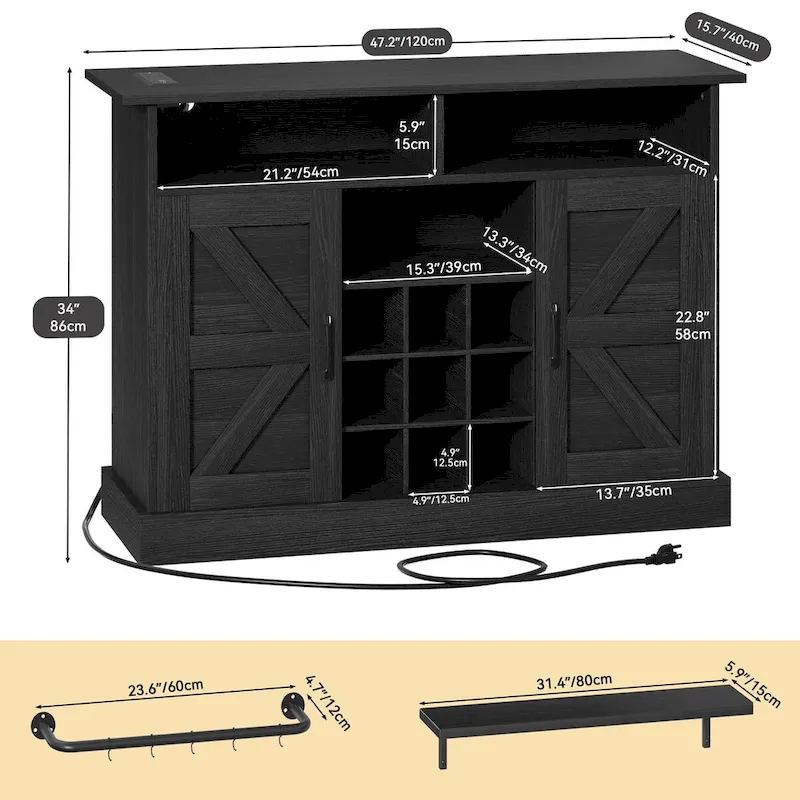 47 Farmhouse Coffee Bar Cabinet with Floating Shelf