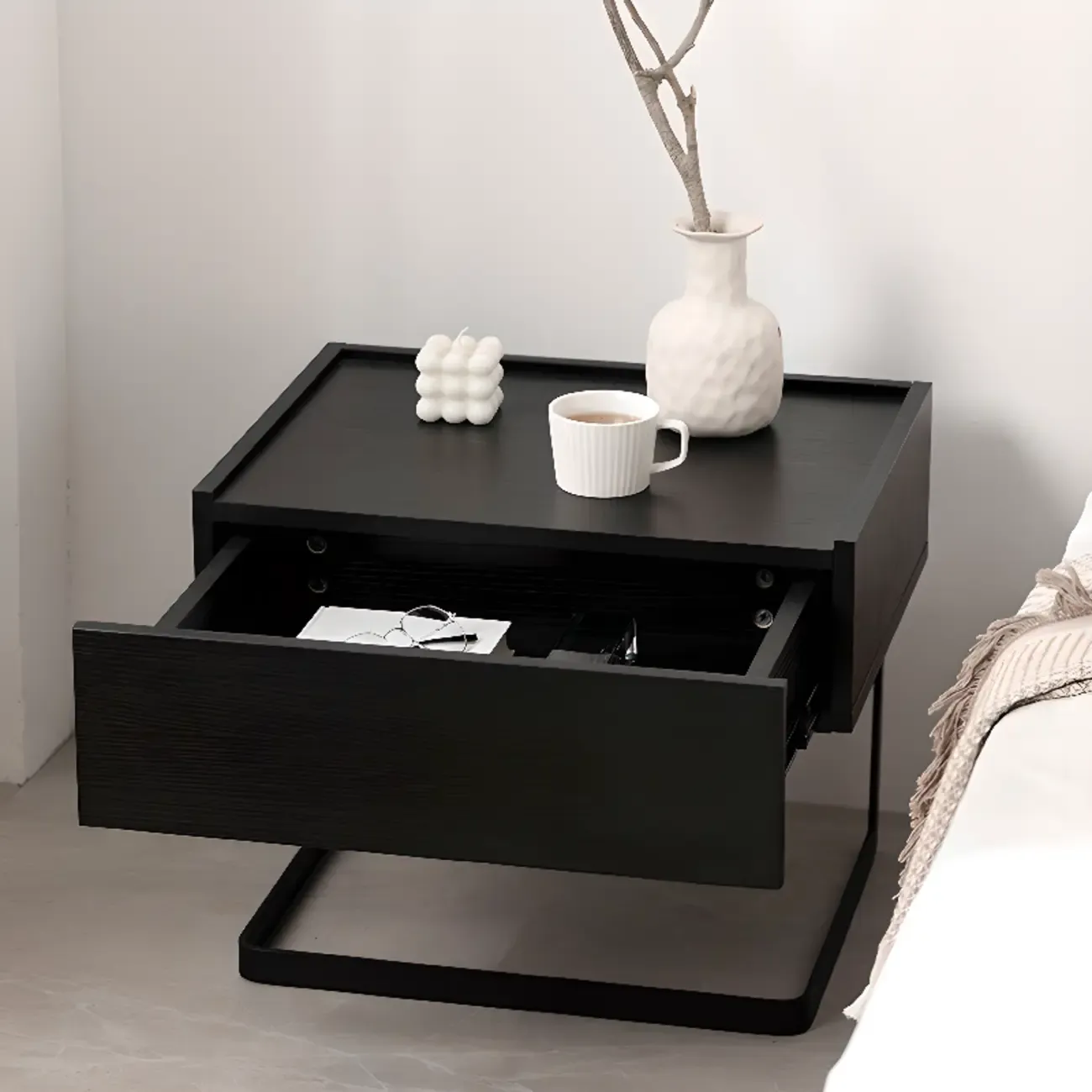 Modern Black Wood Compact Drawer Nightstand