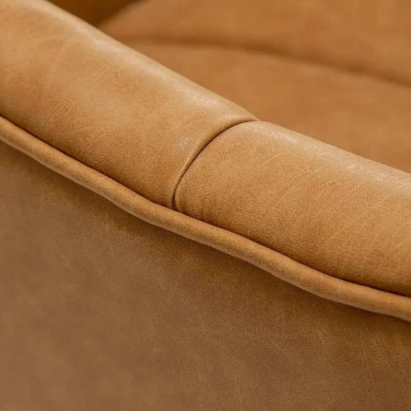 SEYNAR Mid-Century Swivel PU Leather Tufted Round Accent Barrel Chair