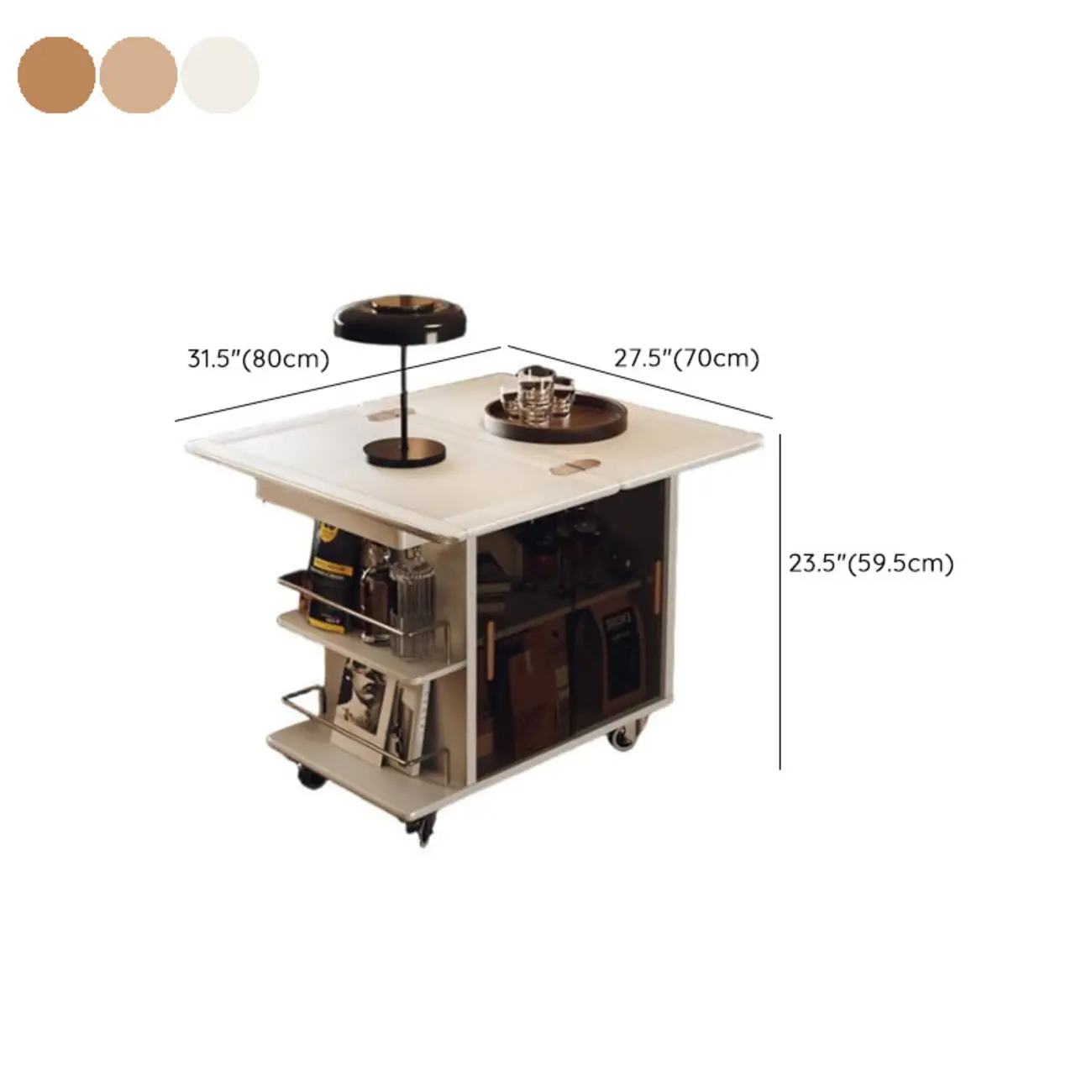 Elegant White Multi-function Wooden Wheel Side Table