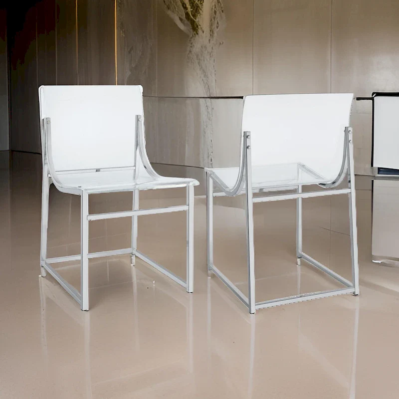 18 Inch Dining Side Chair Set of 2, Acrylic Clear Curved Seat, Chrome