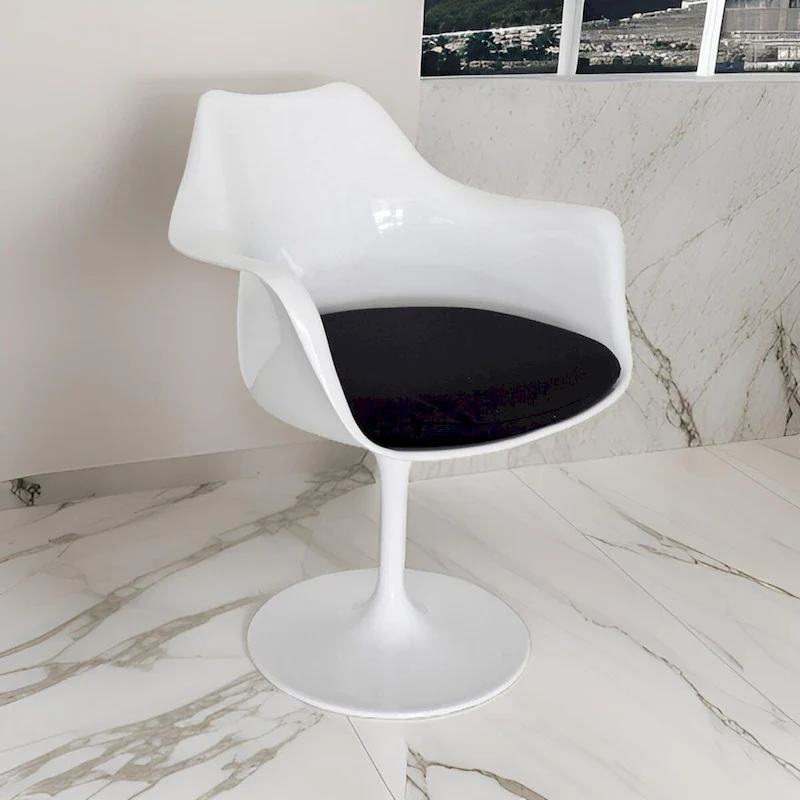 Sufi 27 Inch Swivel Dining Armchair, Unique Artisan Shape, White Round Base