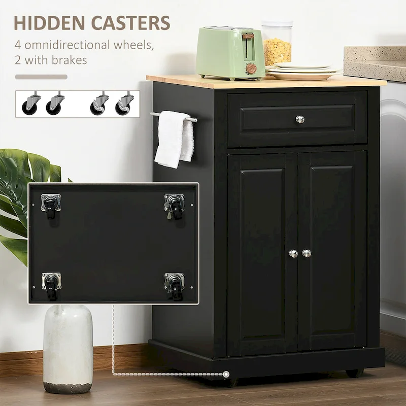 Rolling Kitchen Island Cart with Drawer and Cabinet - Black/Grey/Cream White
