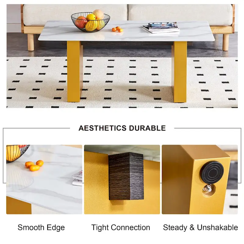Tempered Glass Coffee Table with MDF Column Legs
