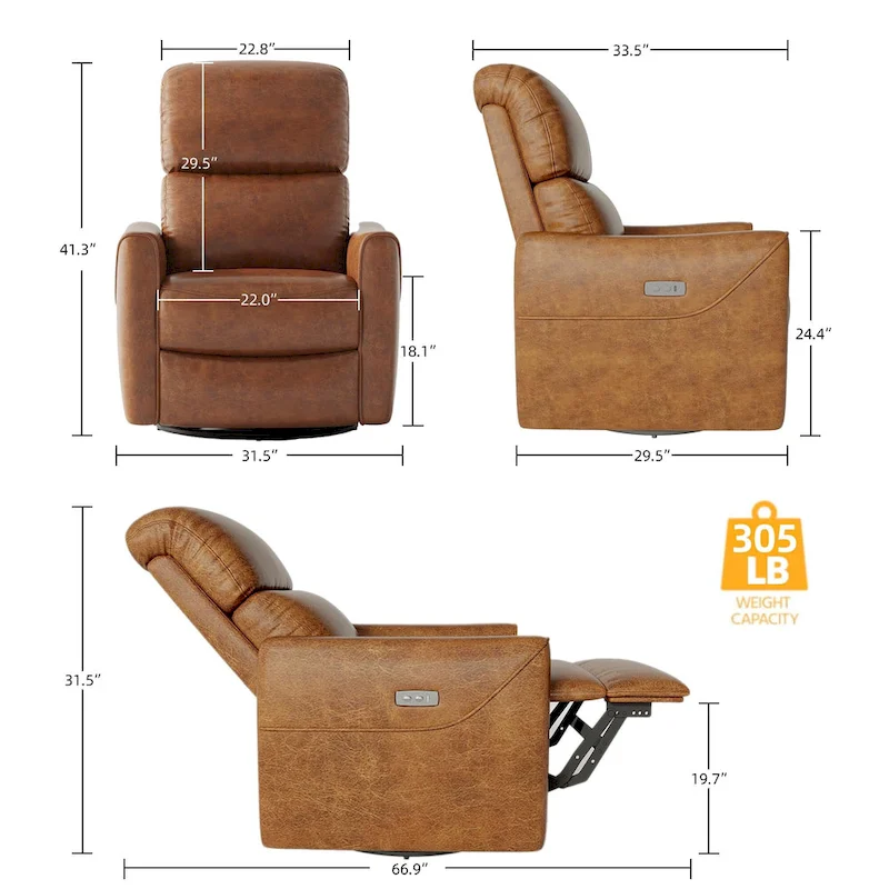 Brown/Beige Power Glider Swivel Rocker Recliner Chair for 1 Person