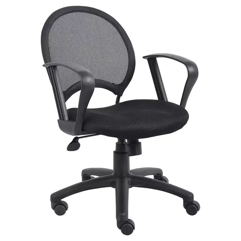 Mesh Chair with Loop Arms Black - Boss Office Products: Swivel, Adjustable, Ergonomic Design, Nylon Base