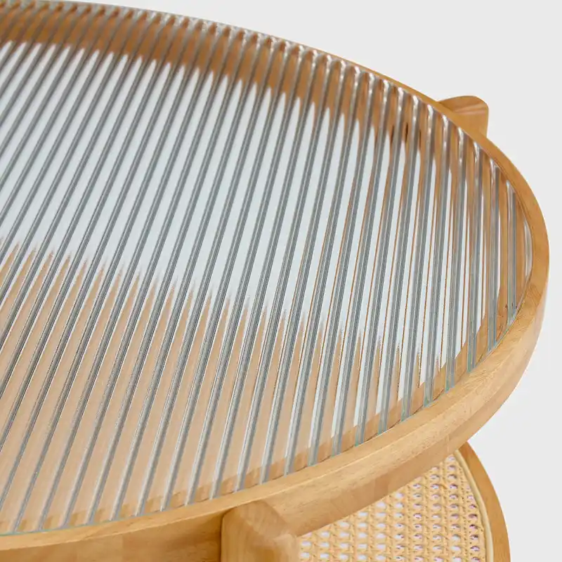 Circular double-layer solid wood tea table