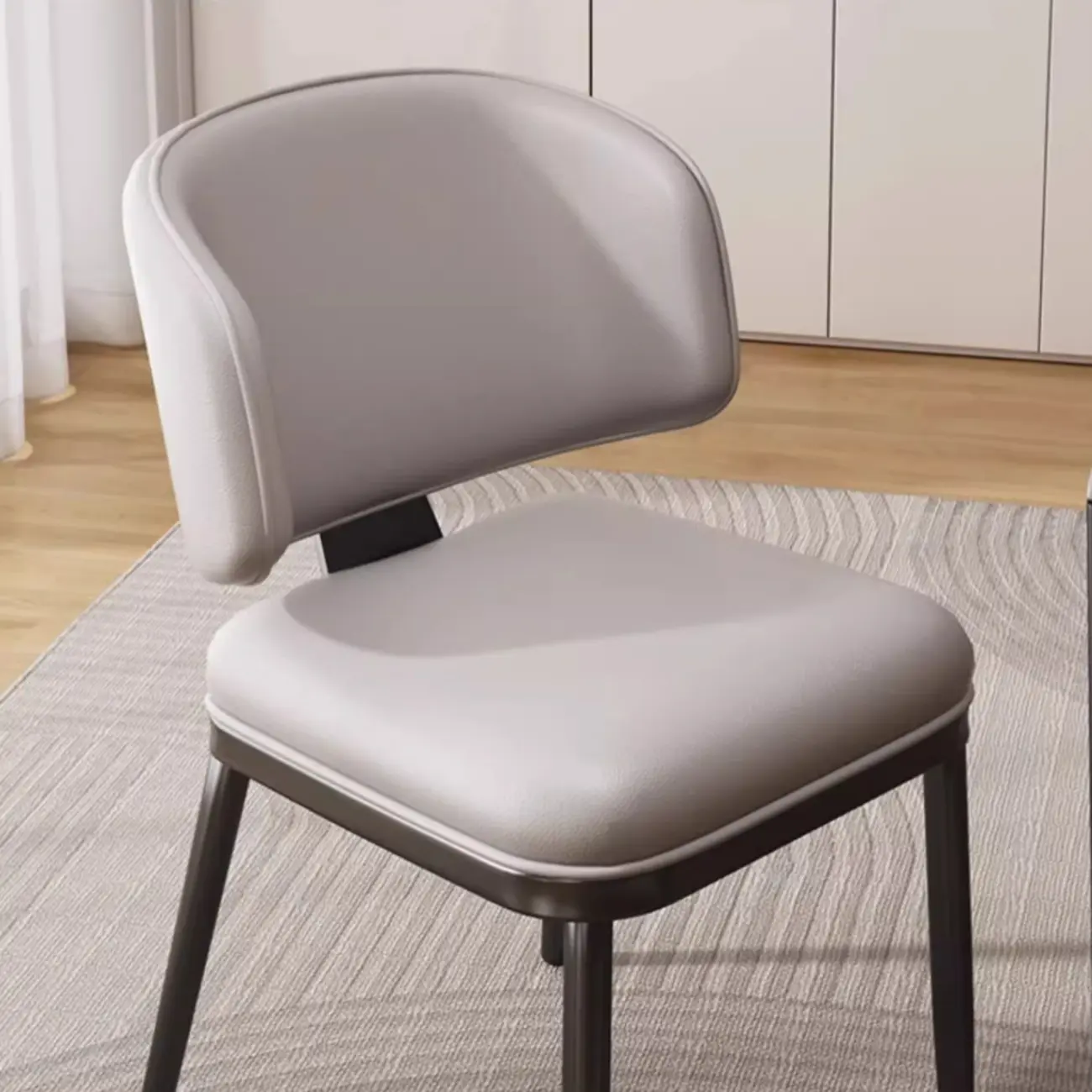 Art Deco Armless Faux Leather Low Back Dining Chair