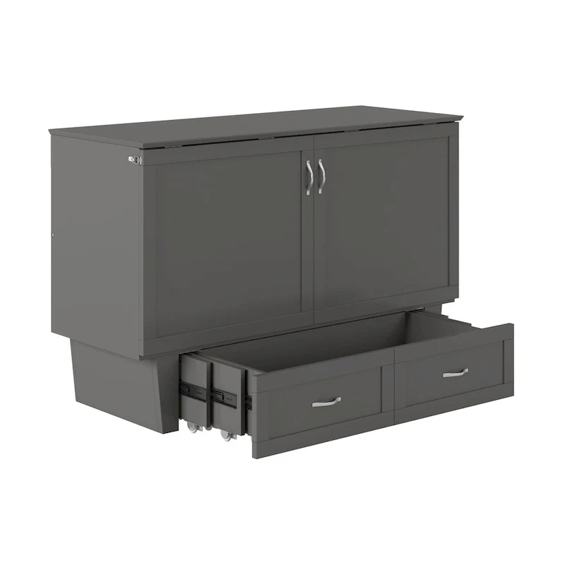 Queen Murphy Bed Chest with Mattress and Built-In Charger
