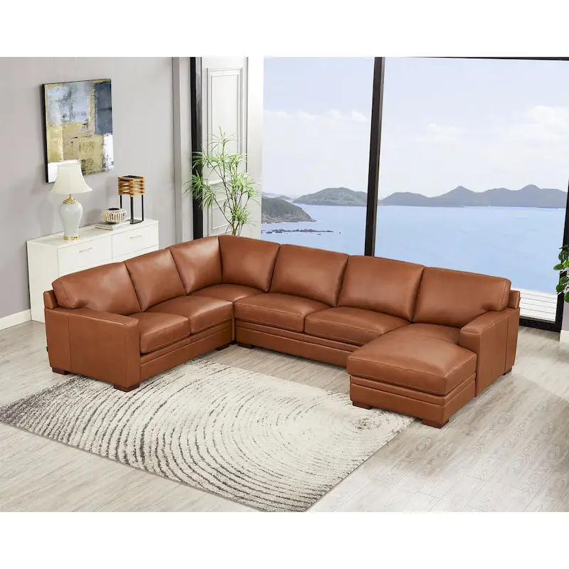 Hydeline Dillon Top Grain Leather Right-Facing Sectional Sofa with Chaise